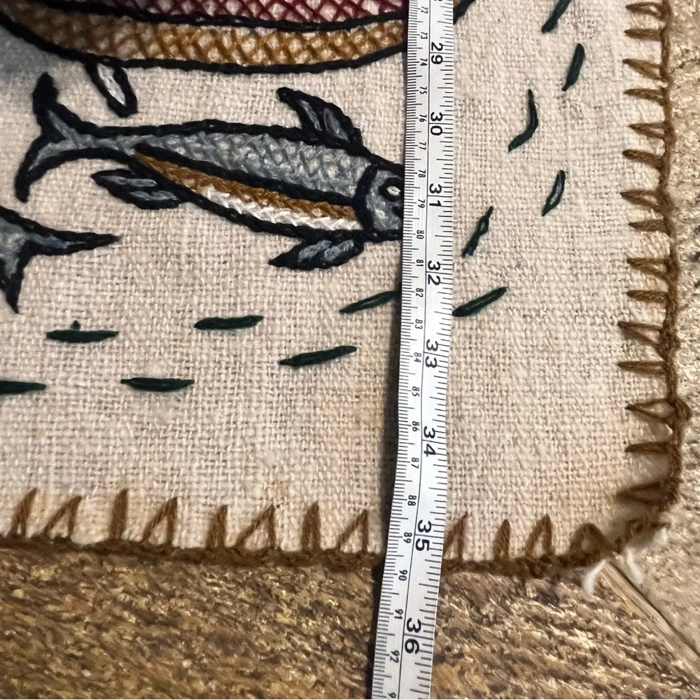 Peru Crewel Needlework Embroidered Wall Hanging Art Work Story Tapestry 35 x 21